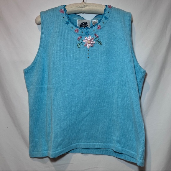 Storybook Knits Tops - Storybook Knits Vintage Flower Sleeveless Sweater- Turquoise- Size 2X
